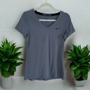 Nike Pro V-Neck Training Top Athletic‎ Activewear Short Sleeve Gray L